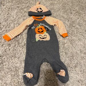 Baby Essentials Pumpkin One Piece with Hat - Gray and Orange